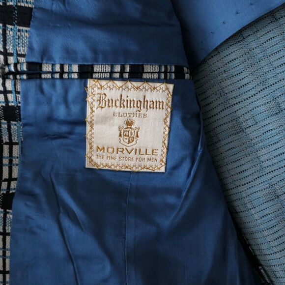 VTG Buckingham Clothes Morville Men's UK Sz 44R Blue Tartan Plaid Groovy Preppy - Picture 12 of 14